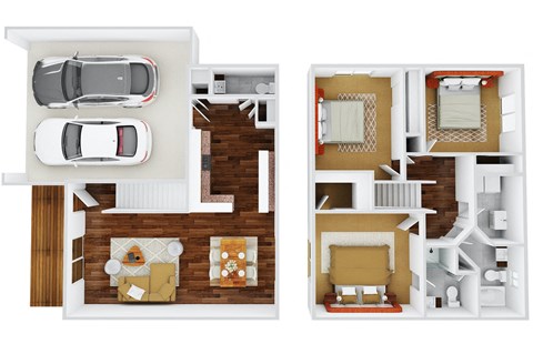 Floor plan for 3 beds, 2.5 baths, 1280 sqft